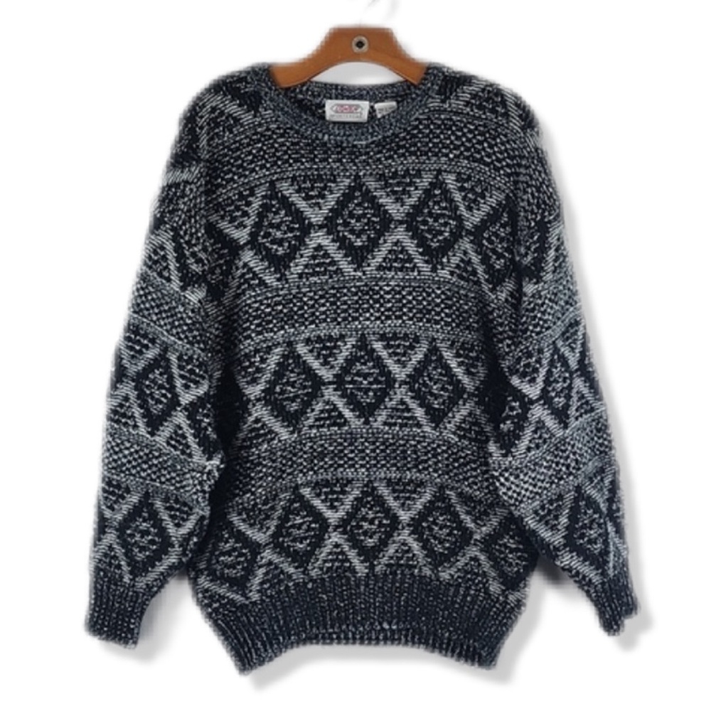 Vintage 80’s Oversized Chunky Knit Geometric Streetwear Crewneck Jumper Sweater